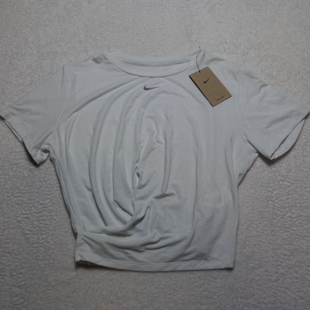 Little Stain Nike Training Top Women L White Dri-FIT Twist Front Cropped